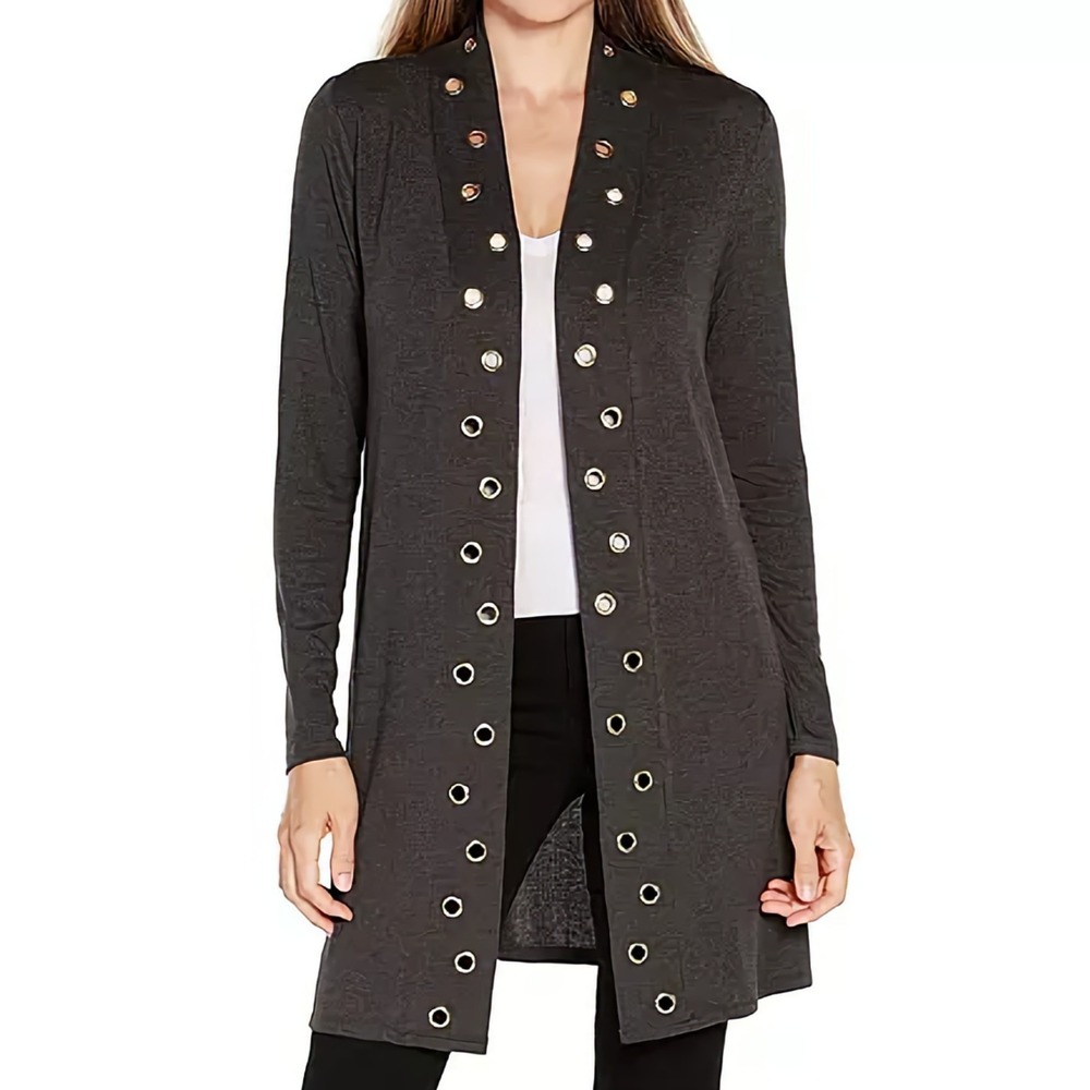 Belldini Long Sleeve Grommet Trim Gray Cardigan Sweater Womens Size 1X‎